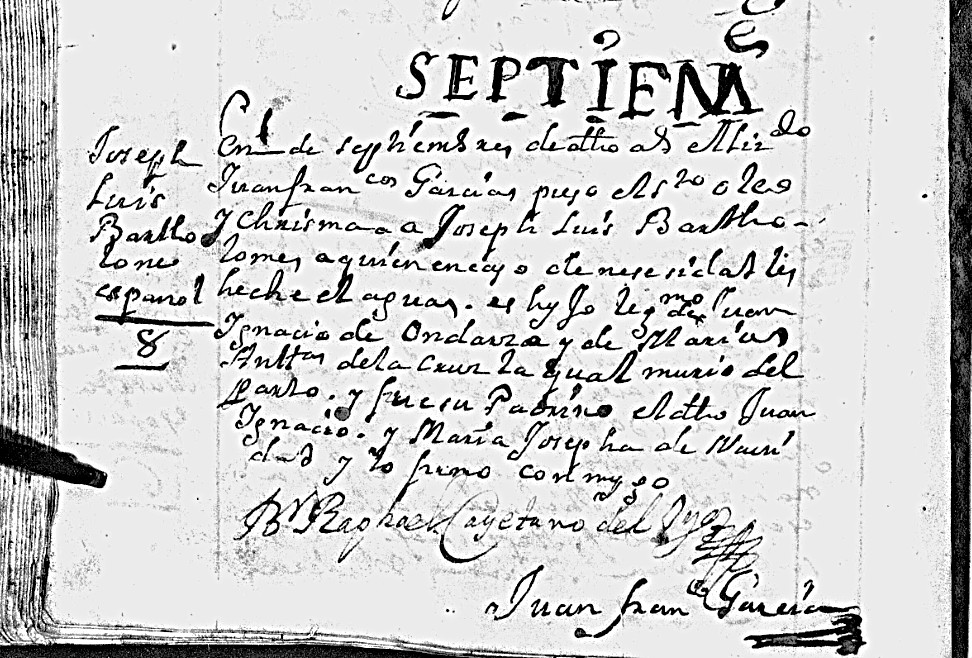 Bautismo en Sombrerete, 1742
